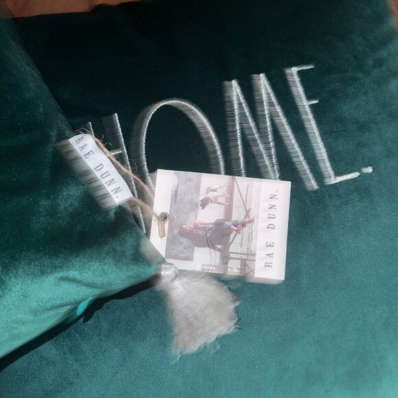 Rae Dunn velvet emerald Green “Home” Decorative Pillows - Picture 8 of 8